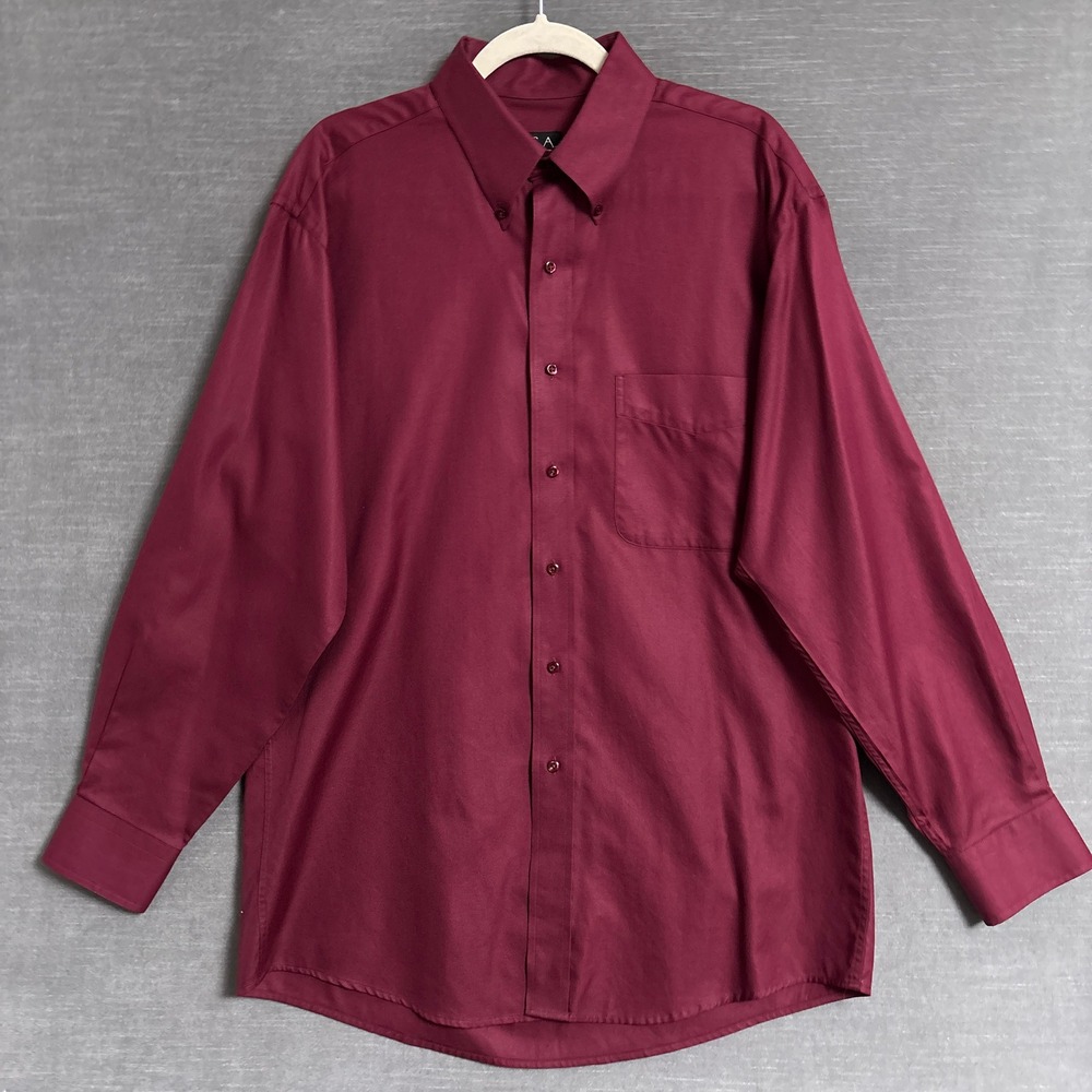 Jos A Bank Shirt M Burgundy Cotton Travelers Collection Button Down Business